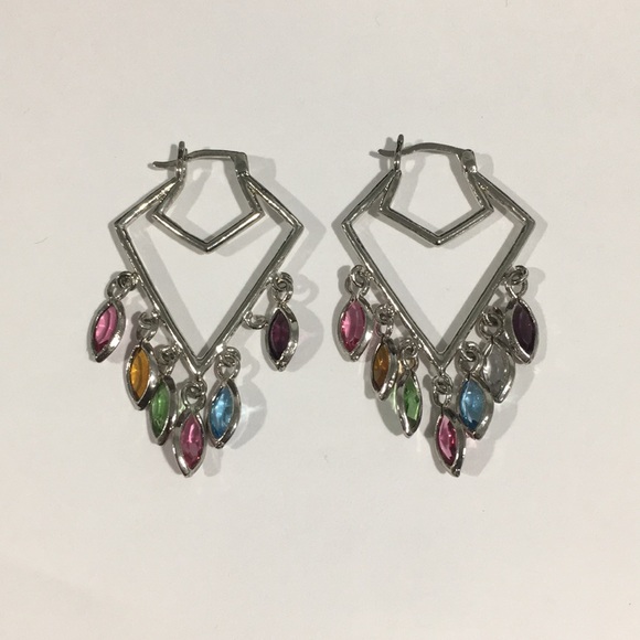 Silver Dangling Color Stones 💎 Earrings - Picture 1 of 4